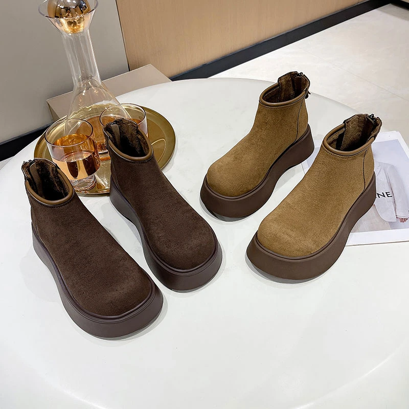2025秋冬英伦风厚底圆头复古加绒短靴切尔西舒适百搭增高马丁靴女
