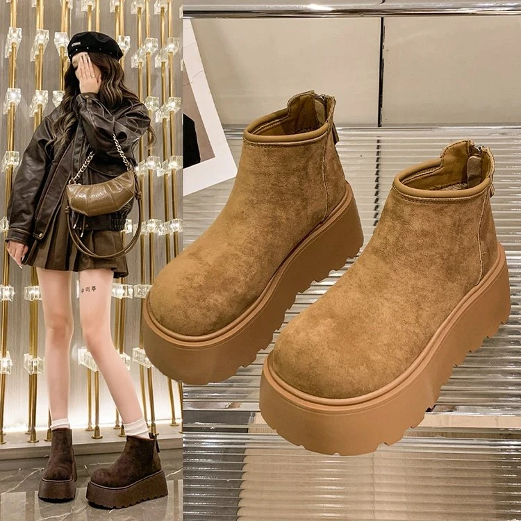 时尚雪地靴厚底2025冬季新款加绒后拉链保暖女棉靴百搭休闲女短靴