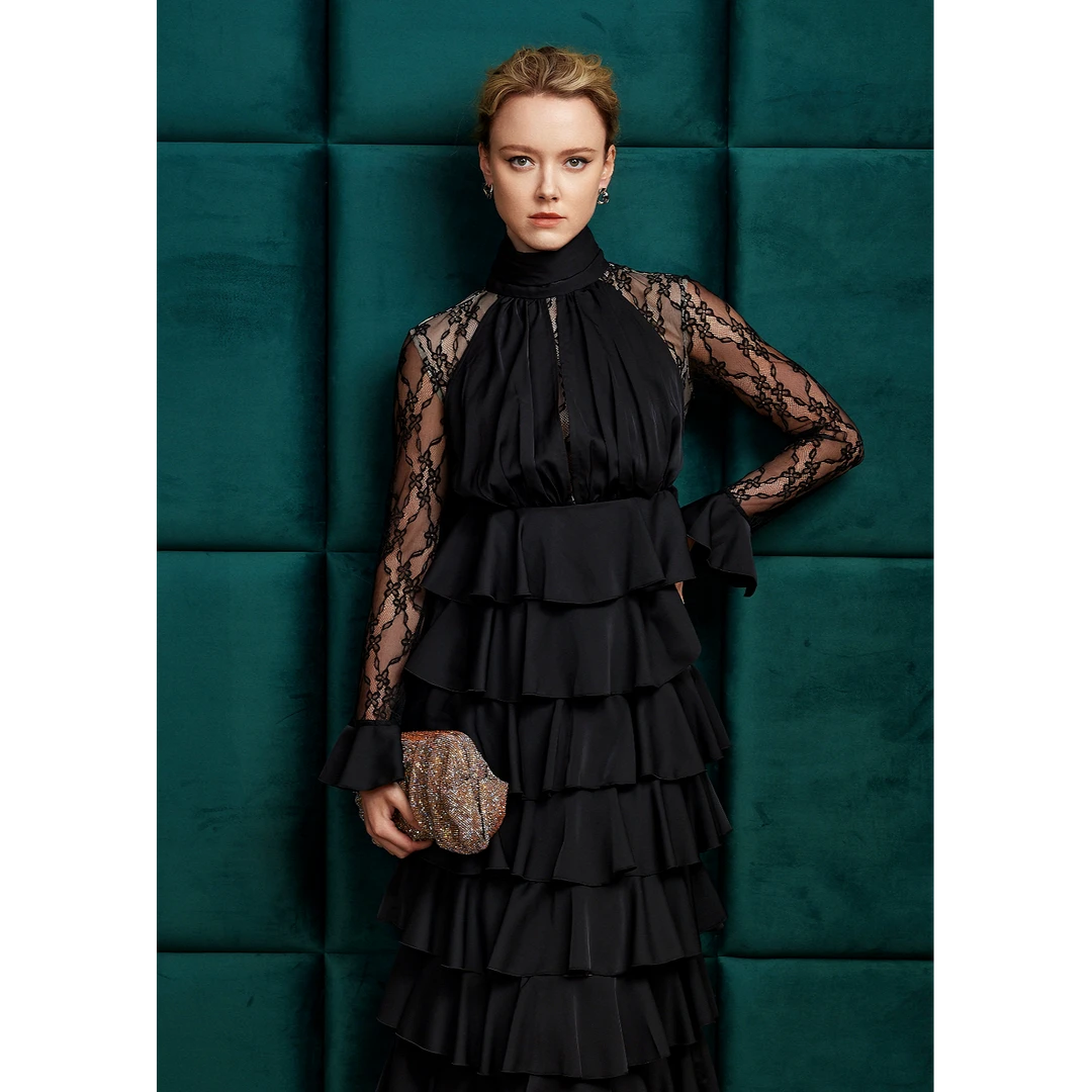 【黑色玫瑰】百搭时尚显瘦显高连衣裙蛋糕裙长款SJ006