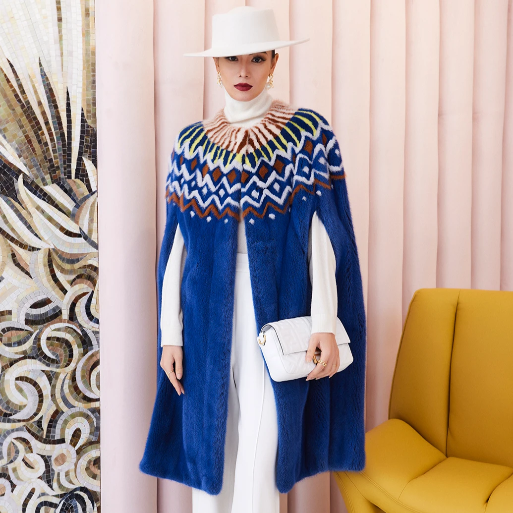 【华光万顷】2025年新款设计师水貂皮草斗篷整貂貂皮披肩外套S21105