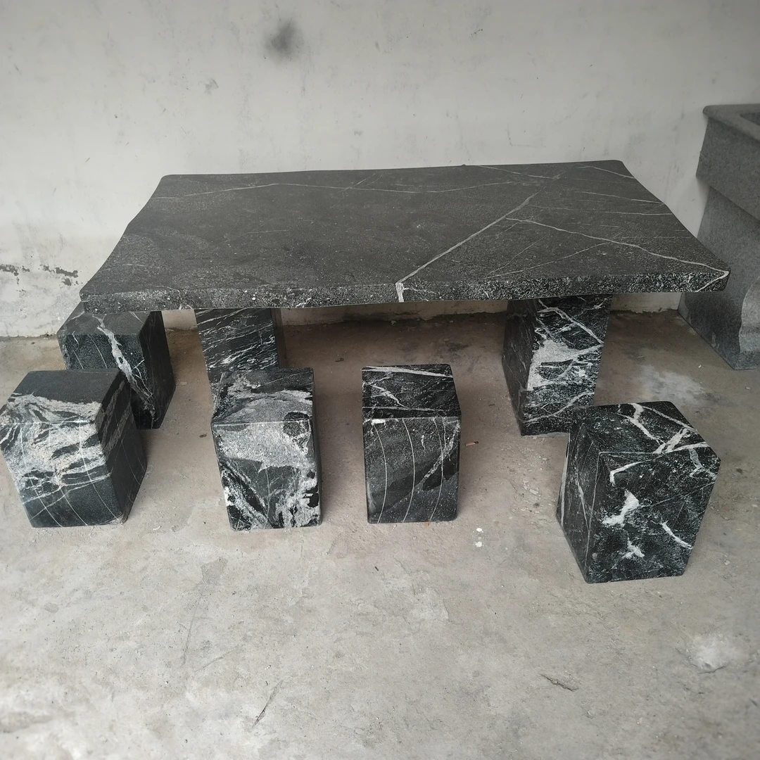 石桌石凳户外庭院花园家用石头桌凳天然大理石花岗岩石材圆桌茶台