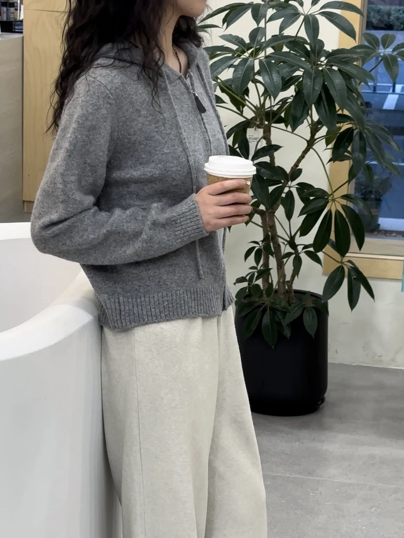 XFYN |【叠穿】拉链连帽针织开衫毛衣女秋冬韩系短款上衣百搭休闲