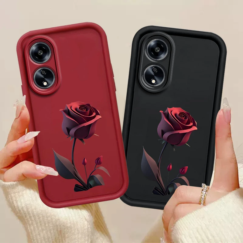 适用于【oppoA1 5G】天眼阶梯坚纹羊皮红色单独玫瑰花全包手机壳