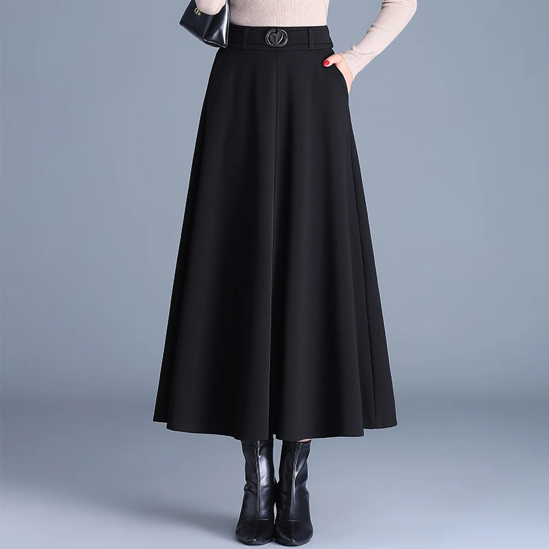 秋季新款黑色裙子高腰显瘦半身长裙到脚踝大摆裙秋冬长款a字伞裙