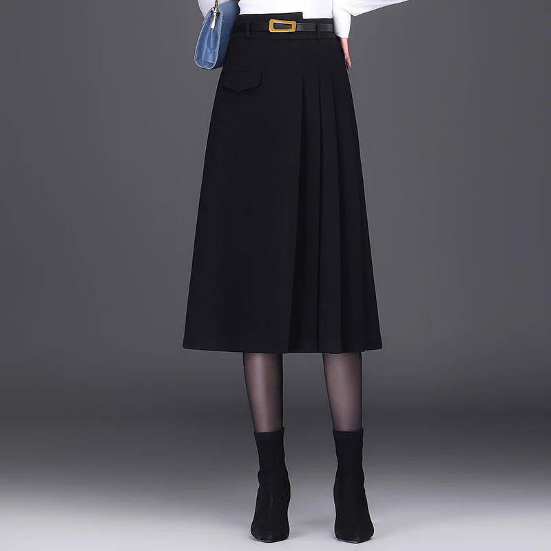 加厚西装a字半身裙秋冬中长款通勤百褶裙气质显瘦不规则裙子半裙