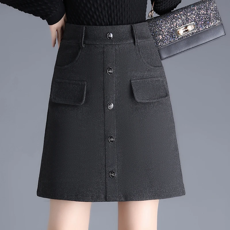 毛呢半身裙裤女秋冬高腰百搭前裙后裤阔腿短裤时尚外穿A字裙靴裤