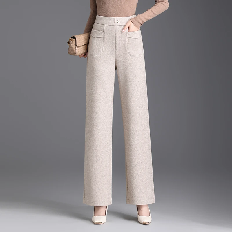 毛呢阔腿裤女加厚大码高腰显瘦2024秋冬新款垂感毛呢宽松直筒长裤