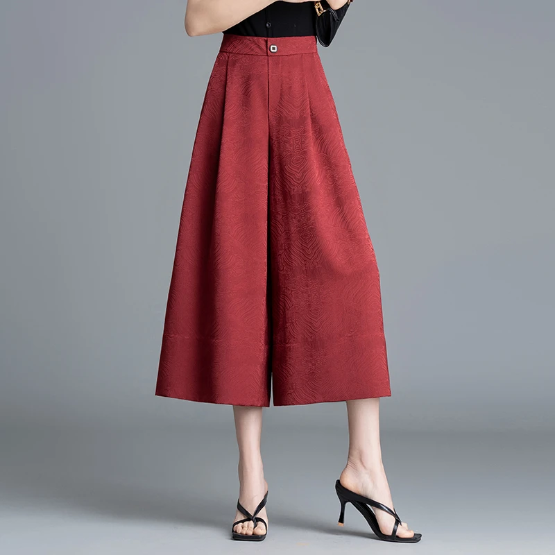 提花阔腿八分裤女高腰夏季2024新款显瘦百搭宽松垂感裙裤休闲裤女