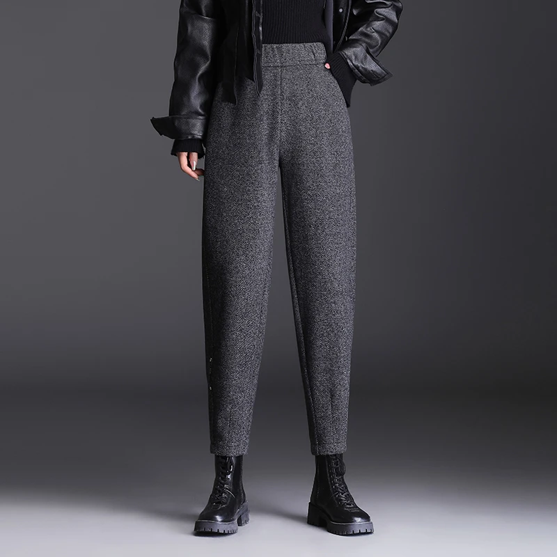 羊毛呢宽松九分小脚萝卜裤女秋冬裤子2025年新款高腰时尚哈伦裤