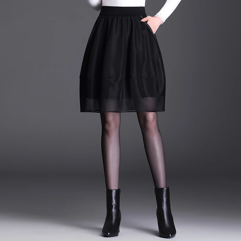 春秋欧根纱灯笼裙女纱裙半身裙2025年高腰短裙显瘦中裙a字花苞裙