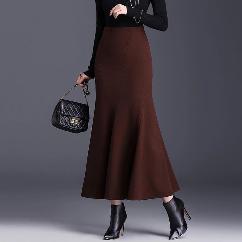 鱼尾裙女秋冬季2025新款毛呢裙子高腰气质显瘦修身长裙包臀半身裙