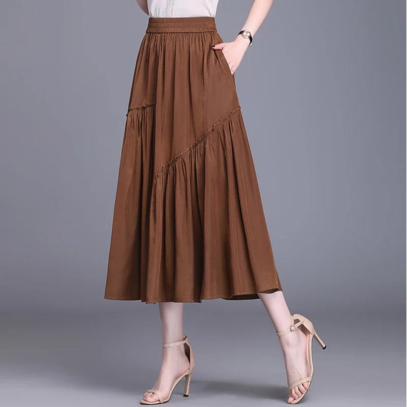 松紧腰垂感半身裙女早秋2024春夏遮胯显瘦a字裙中长款百搭大摆裙