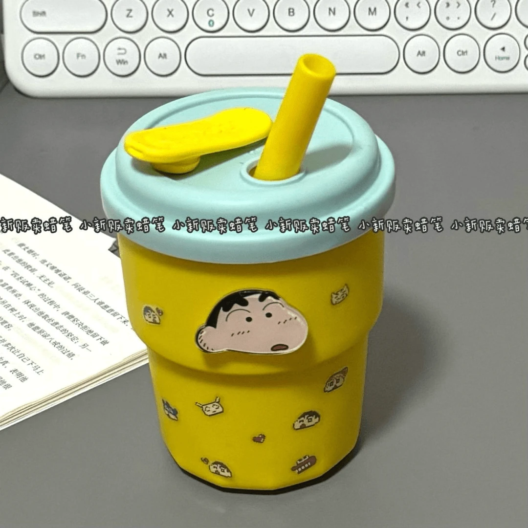 蜡笔小新水杯耐热防摔硅胶吸管杯便携咖啡杯少女心学生饮料杯ML