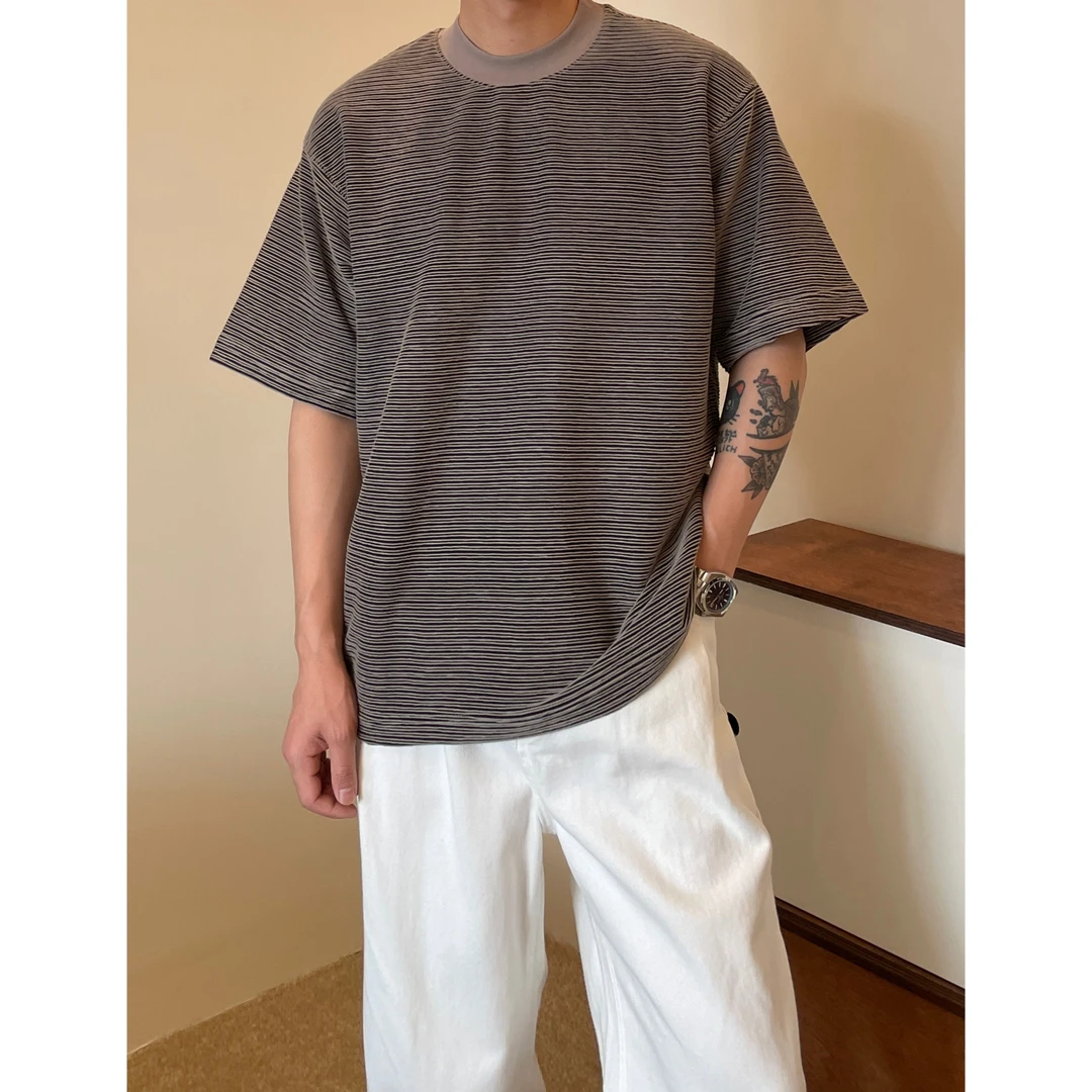 ZHENGYE 夏季立体条纹透气舒适简约短袖T恤