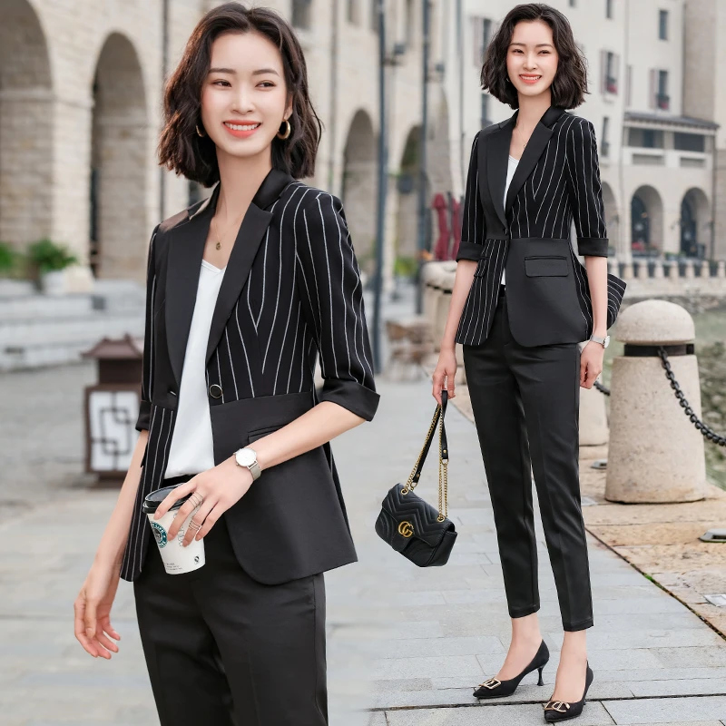 高级感黑色小西装外套女七分袖薄款夏季2023新款缎面高端职业套装