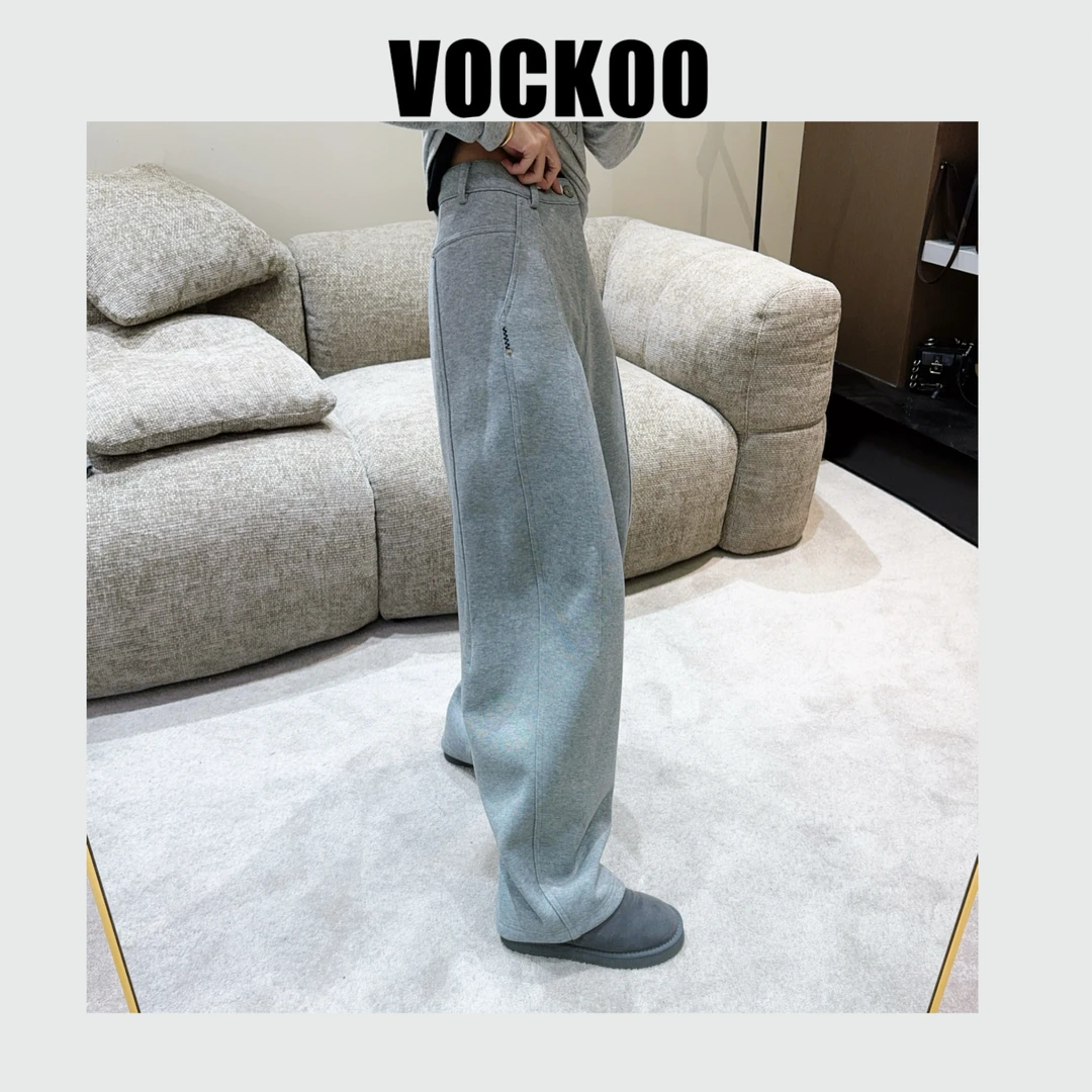 修修【VOCKOO】撞色刺绣宽松垂感简约加厚奥绒休闲卫裤