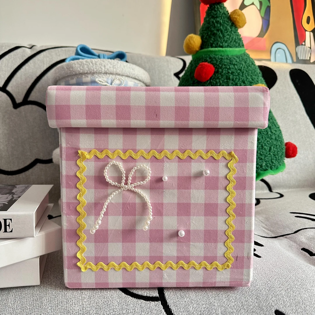 新品200斤承重蝴蝶结波浪花边折叠坐蹲收纳箱收纳坐蹲整理盒