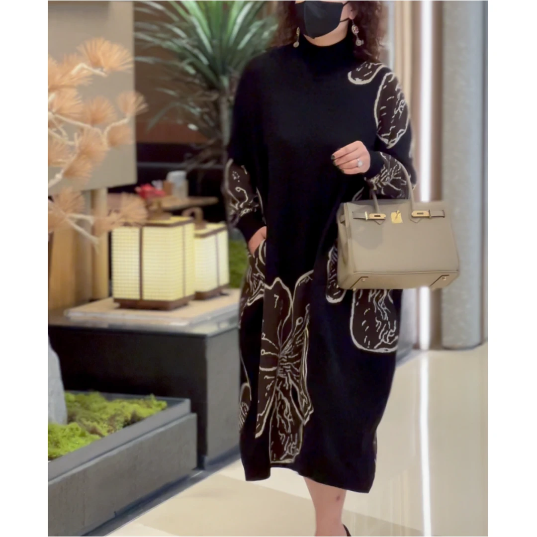 Juerun/觉闰【山茶花羊毛裙】时髦复古都市感提花冬季宽松 3DCH095