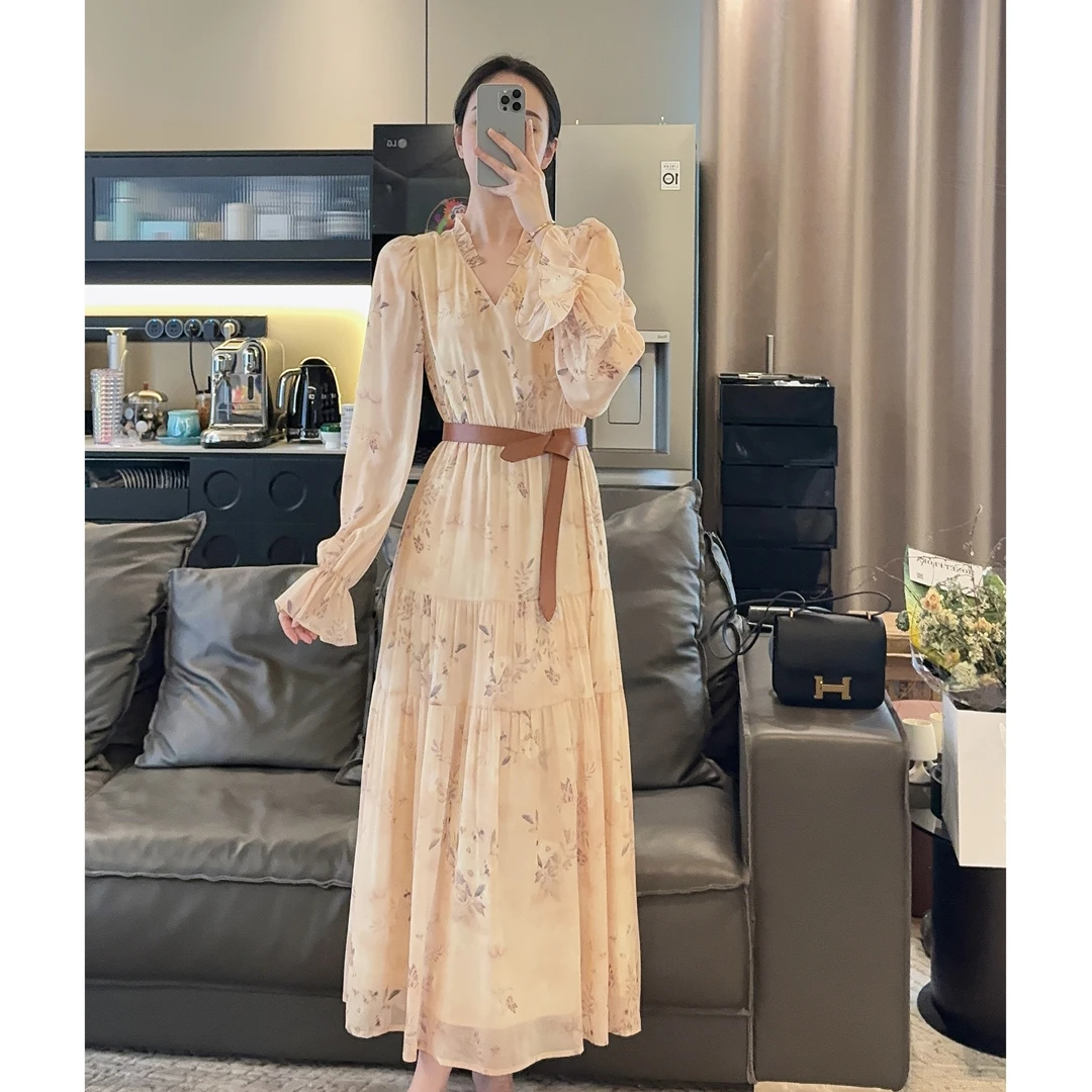 Zwinnie/詹维尼【枫叶】温柔碎花仙气优雅时尚显瘦连衣裙 GZC202410