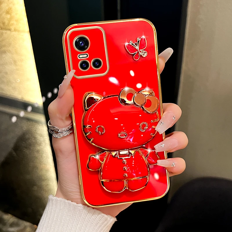 适用vivos10/s10pro手机壳新款可爱猫咪补妆镜支架防摔保护套女款