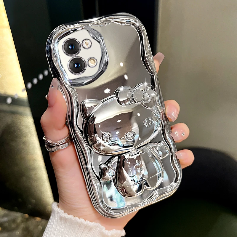 适用oppoReno9/9pro手机壳新款可爱猫咪补妆镜支架高级感保护套