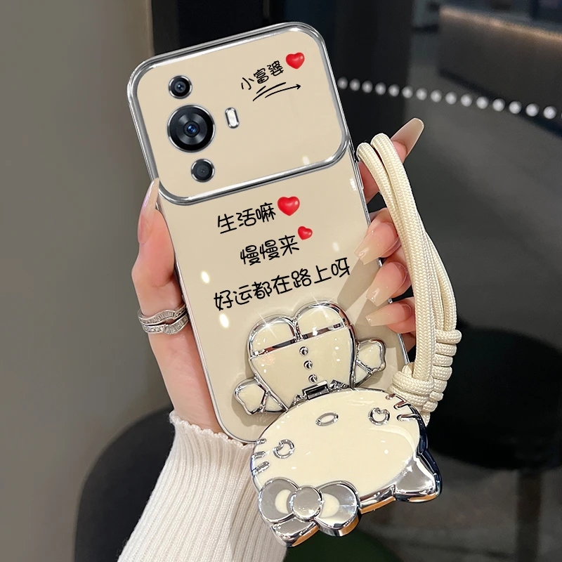 适用华为nova12活力版手机壳好运在路上可爱猫咪补妆镜支架防摔