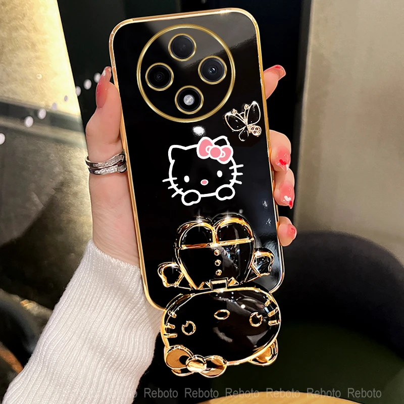 适用oppoA3pro手机壳新款可爱猫咪补妆镜支架防摔网红女款保护套