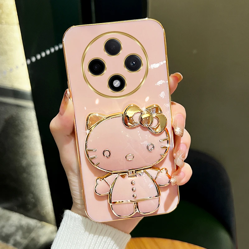 适用oppoA3pro手机壳新款猫咪补妆镜支架保护套防摔网红女款