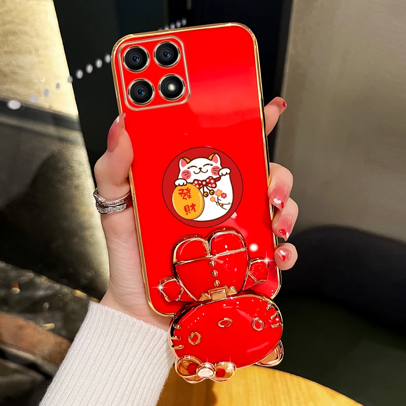 适用oppoA53 5g新年手机壳发财可爱猫咪补妆镜支架防摔保护套女款