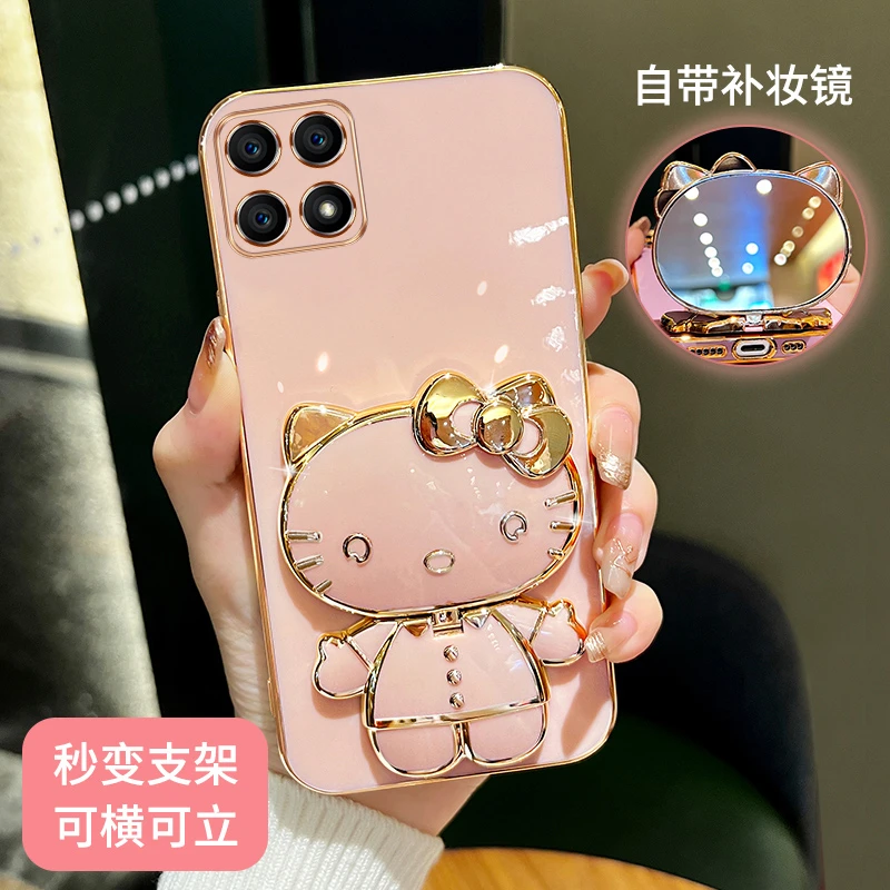 适用红米k70/k70pro手机壳新款猫咪补妆镜支架防摔保护套网红女款