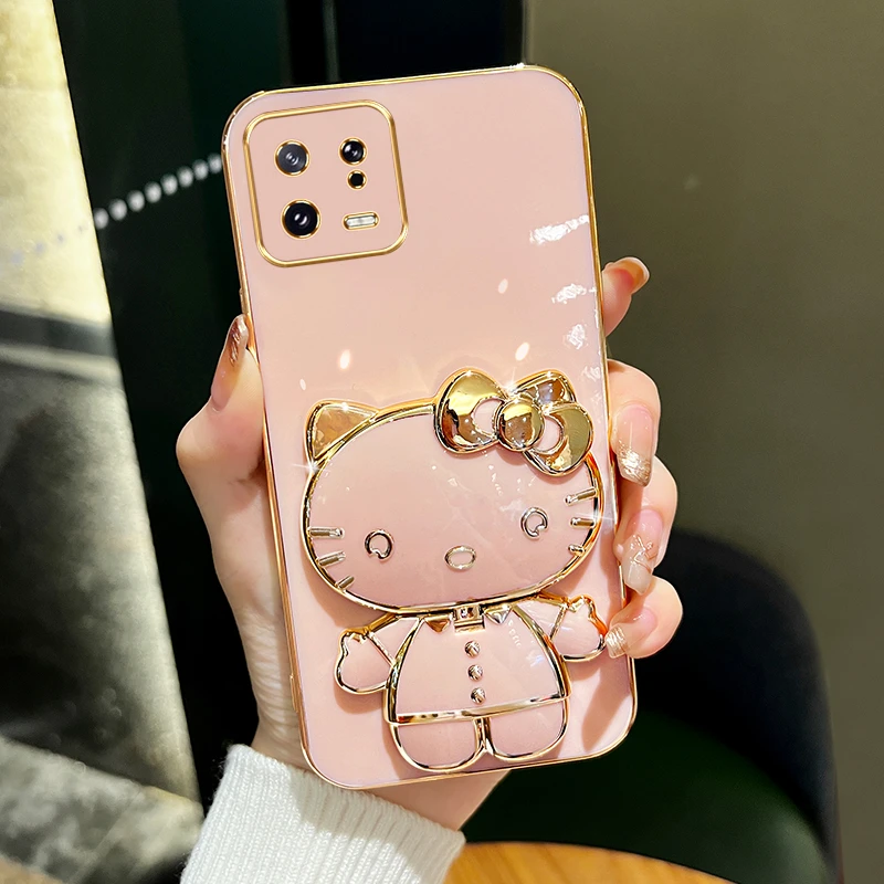 适用小米13/13pro手机壳创意新款可爱猫咪补妆镜支架全包防摔女款