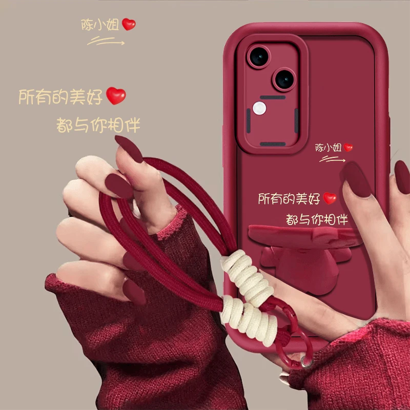 适用vivos18百家姓定制手机壳所有的美好卡通猫咪支架防摔女款