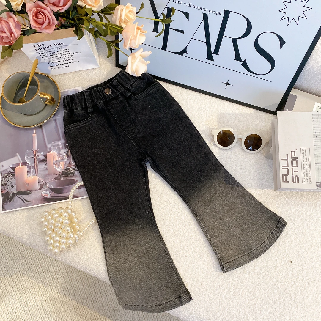 SD韩版春秋款女童裤子百搭洋气时尚直筒牛仔喇叭裤7096