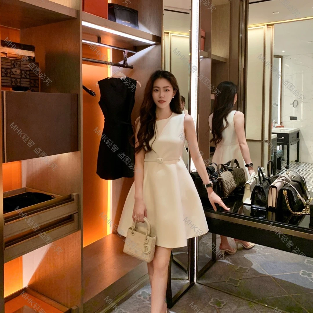 【MHK轻奢】【自由女神】高级感时尚气质显瘦无袖白色礼服连衣裙