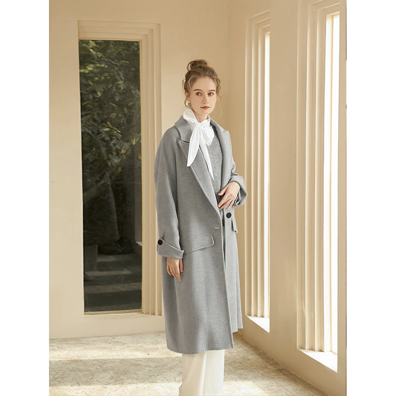 柔软时光｜新款桑蚕丝毛呢大衣中长款浅灰色毛呢外套高级感气质