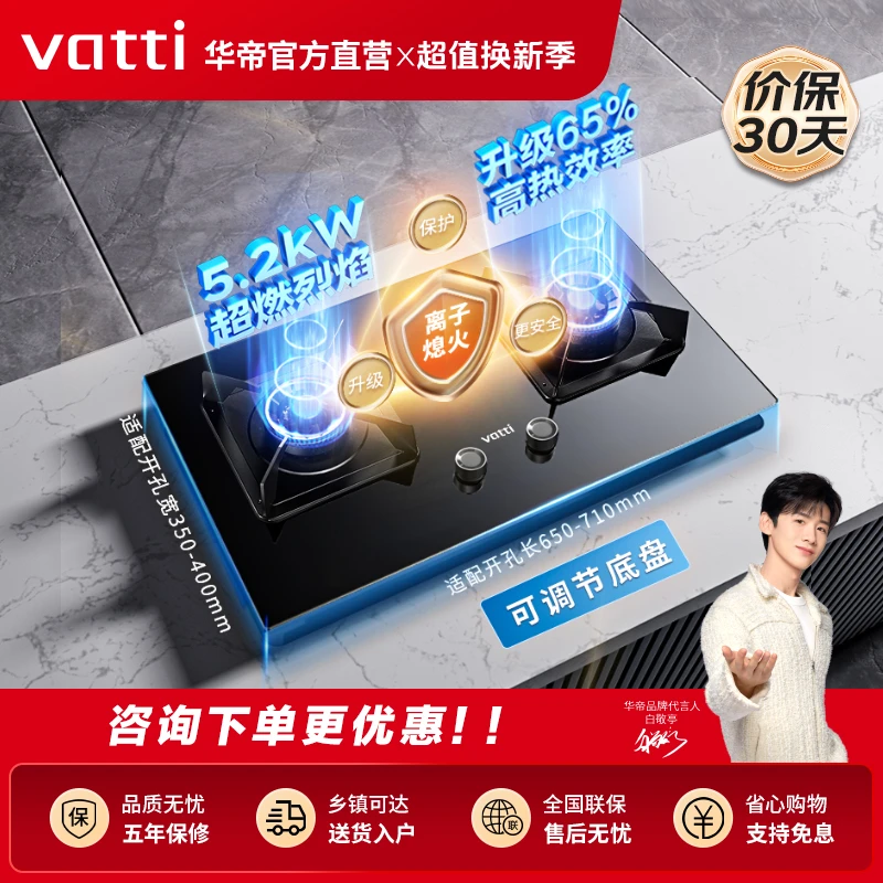 Vatti/华帝家用燃气灶台嵌两用5.2KW火力灶可调节开孔尺寸i10075B