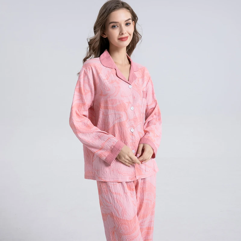（国风长袖长裤抗皱面料）舒适春秋国风套装休闲女士睡衣家居服