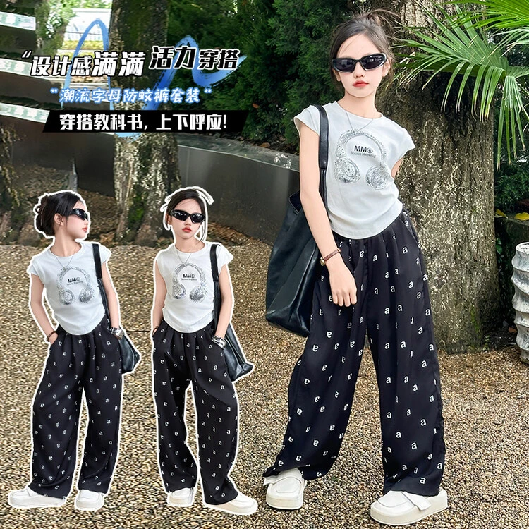 套装潮酷夏季印花女童中大童