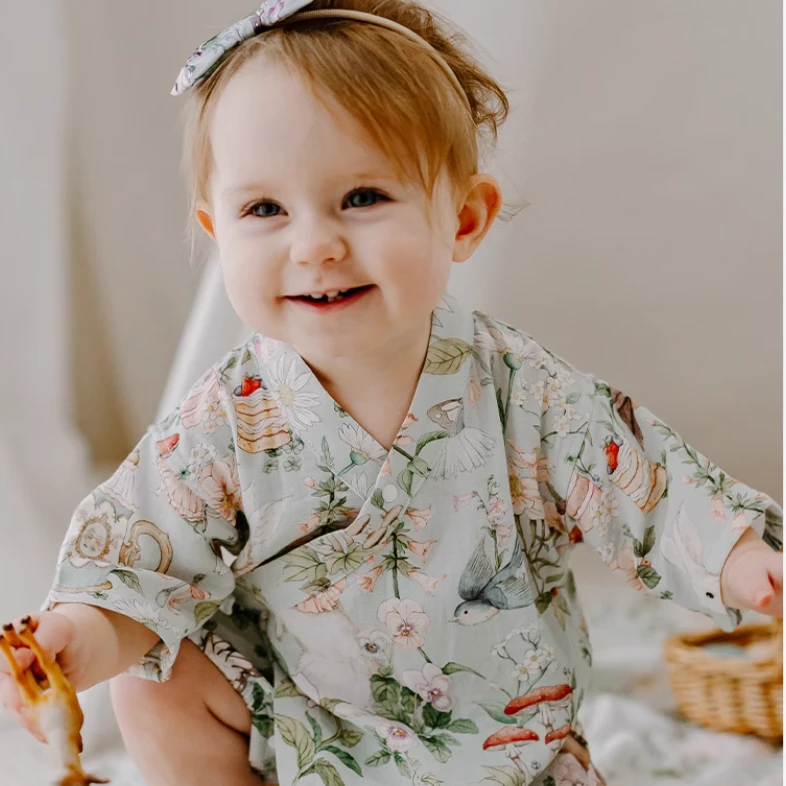 OakFamily婴儿纱布透气爬服连体衣夏薄款新生儿和式爬服2