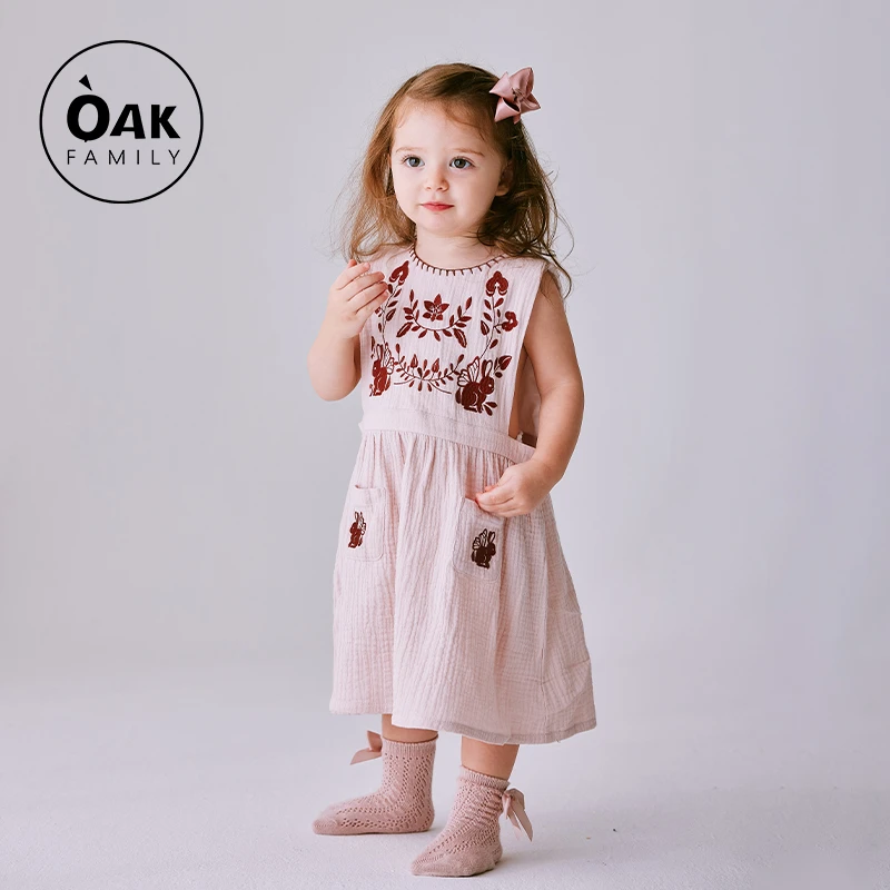 Oak Family女童背心连衣裙夏季薄款纯棉透气无袖宝宝裙