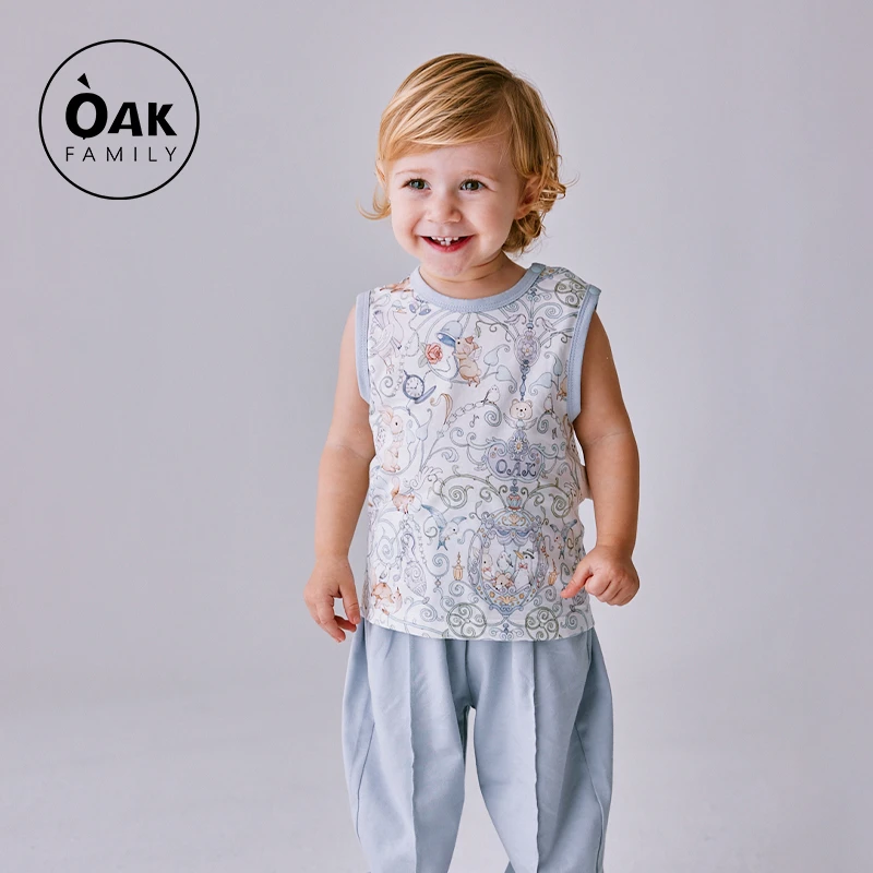 Oak Family儿童外出居家服纯棉无袖夏季婴童背心上衣短裤长裤套装