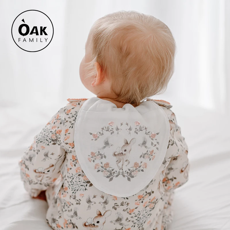 Oak family婴儿吸汗巾夏季竹棉纱布幼儿园垫背巾透气男女宝隔汗巾
