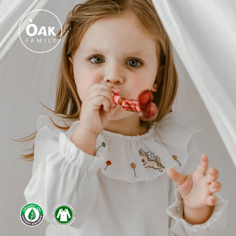 Oak Family儿童女童圆领荷叶边上衣高颜值百搭洋气娃娃领长袖t恤