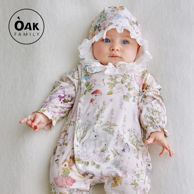 OakFamily婴儿冬季连体衣纯棉长袖爬服满月宝宝保暖秋冬春秋哈衣