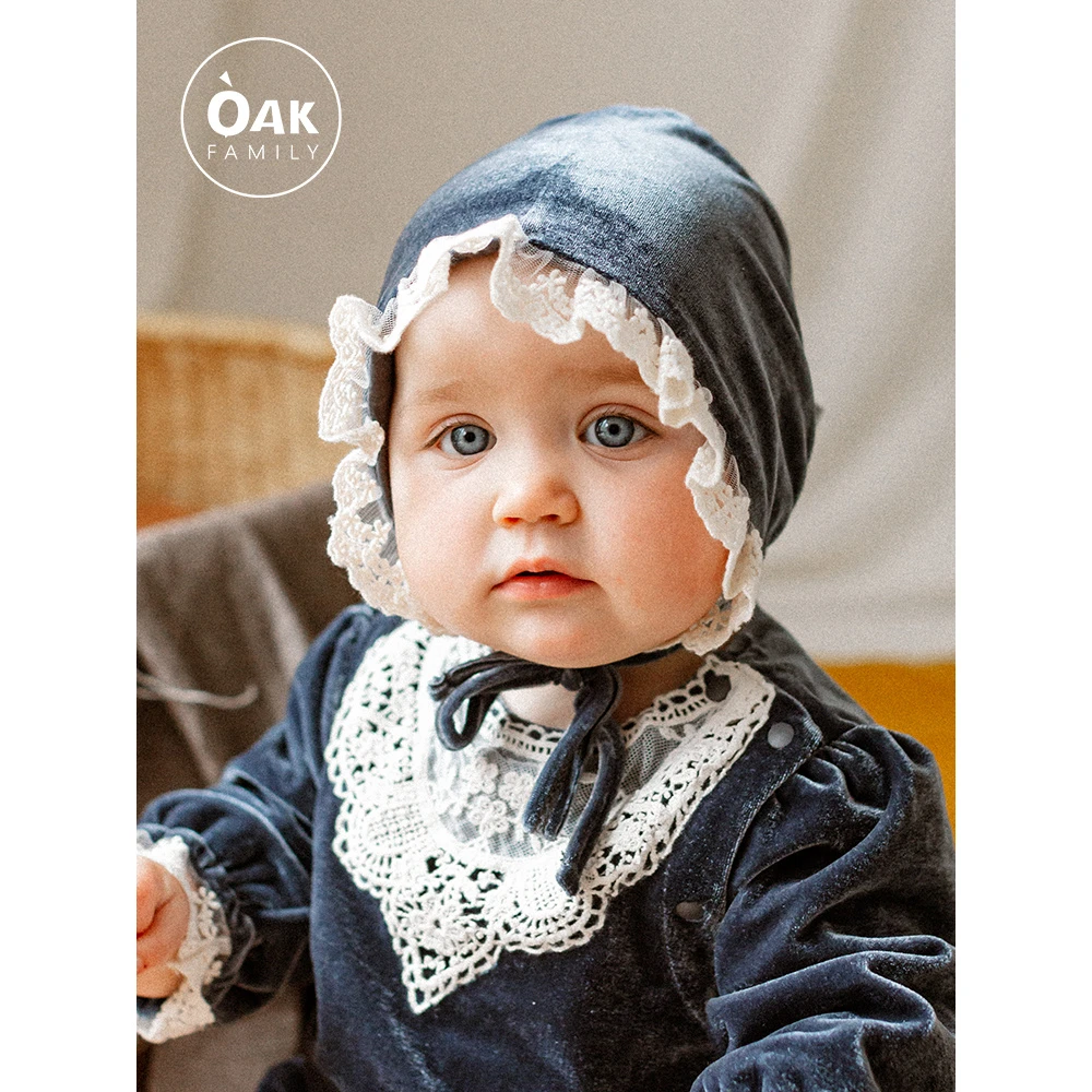 Oak family婴儿圣诞帽丝绒胎帽女童春秋季囟帽初生宝宝儿童帽子