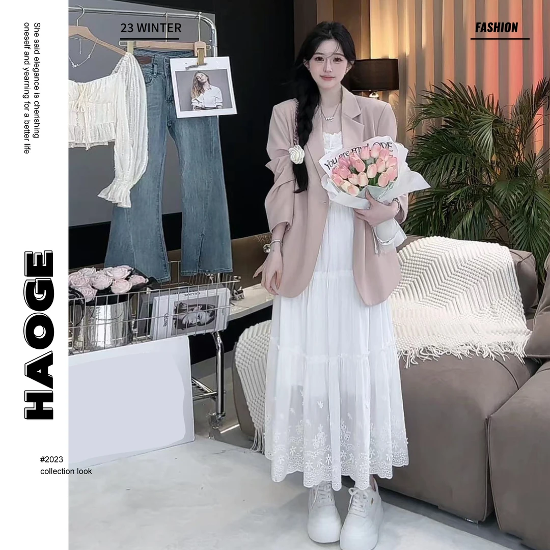 浩哥严选●网红气质百搭宽松显瘦时尚小香风休闲粉色西装C4XZ0032A