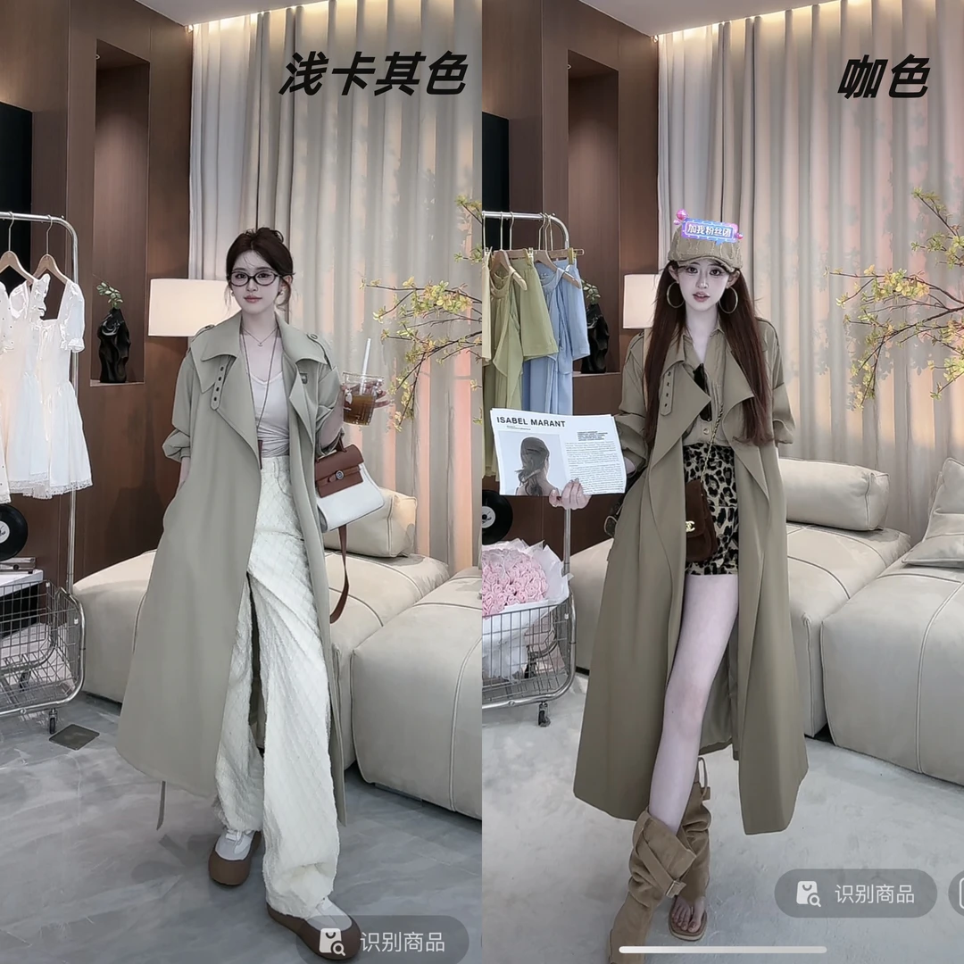 浩哥严选●X2XW4582时尚休闲英伦风中长款过膝风衣外套莫奈花园风