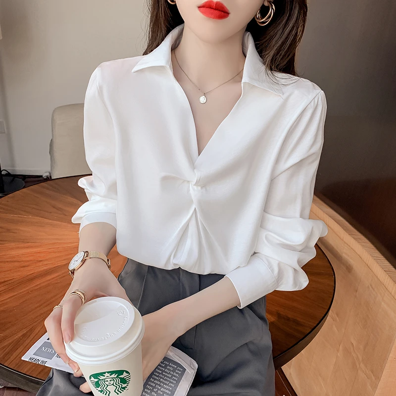 春秋季2023年新款白色雪纺衫衬衫女装女士上衣设计感小众收腰短款