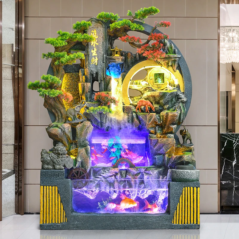创意假山流水喷泉摆件客厅鱼缸循环水落地景观室内招财风水轮装饰