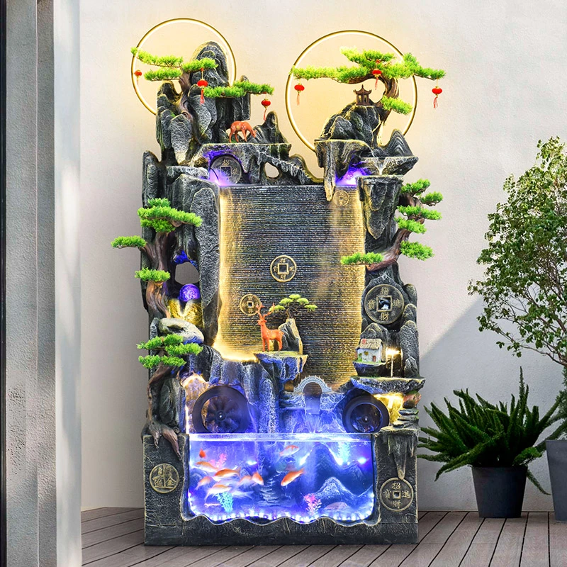 大型假山流水喷泉落地摆件室内水景观装饰鱼缸水轮开业酒店加湿器